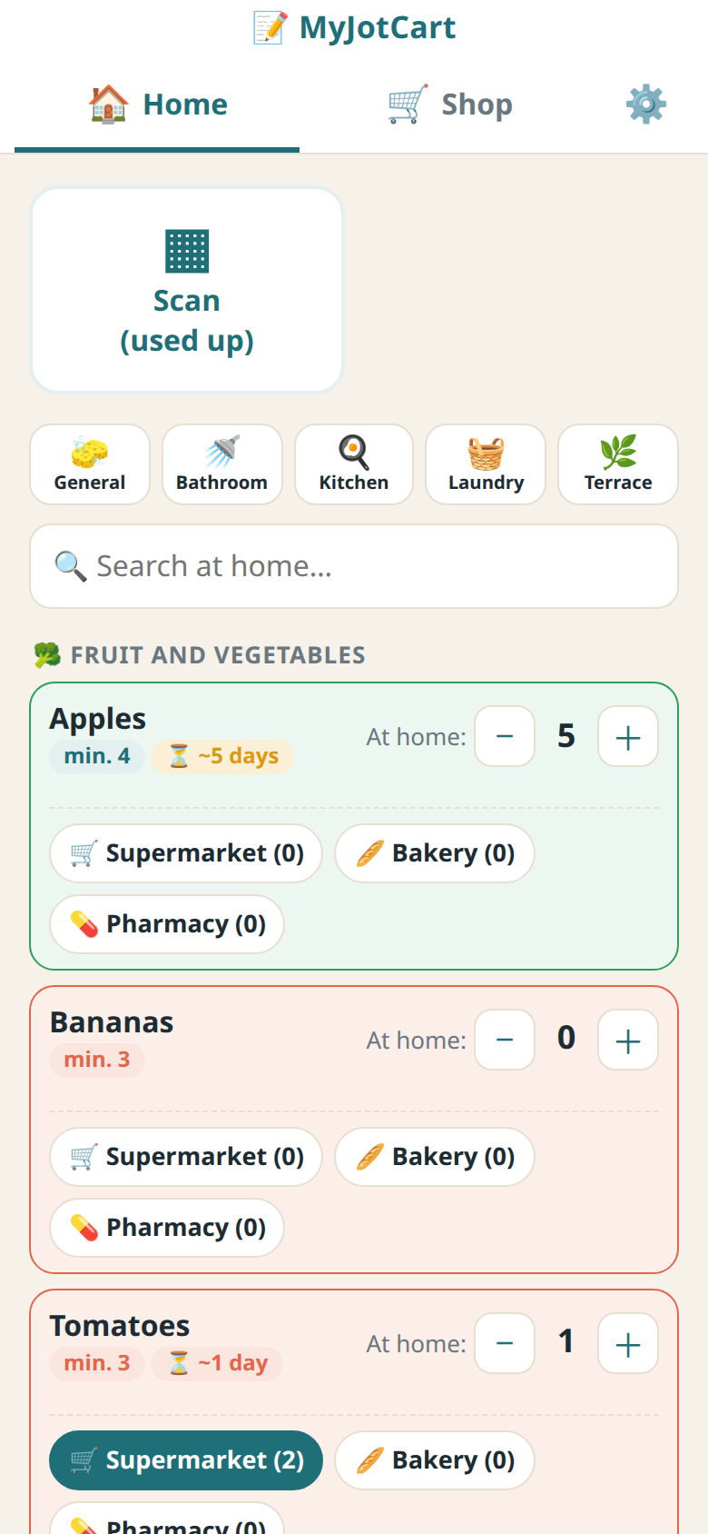 Home pantry with stock and days left